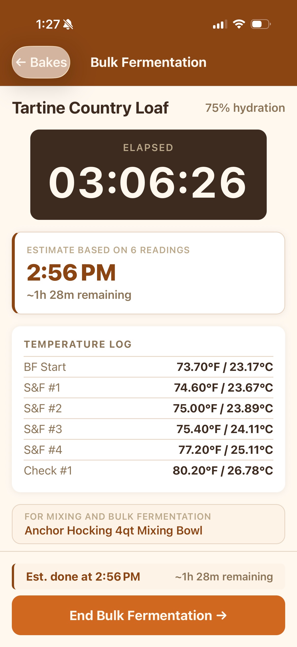 Temperature tracking in Levain Log